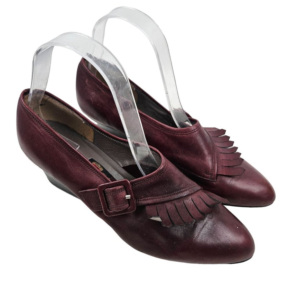 Bravo Creations Shoes Womens EU 37 Brown Leather Kilted Fringe Block Heel Loafer